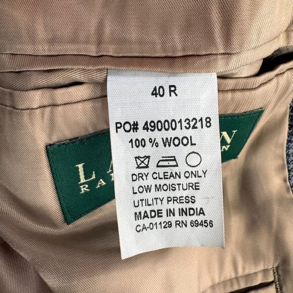 Ralph‎ Lauren Mens Houndstooth Blazer 40R Wool Gray Blue Checkered 2 Button Prep - Picture 4 of 7